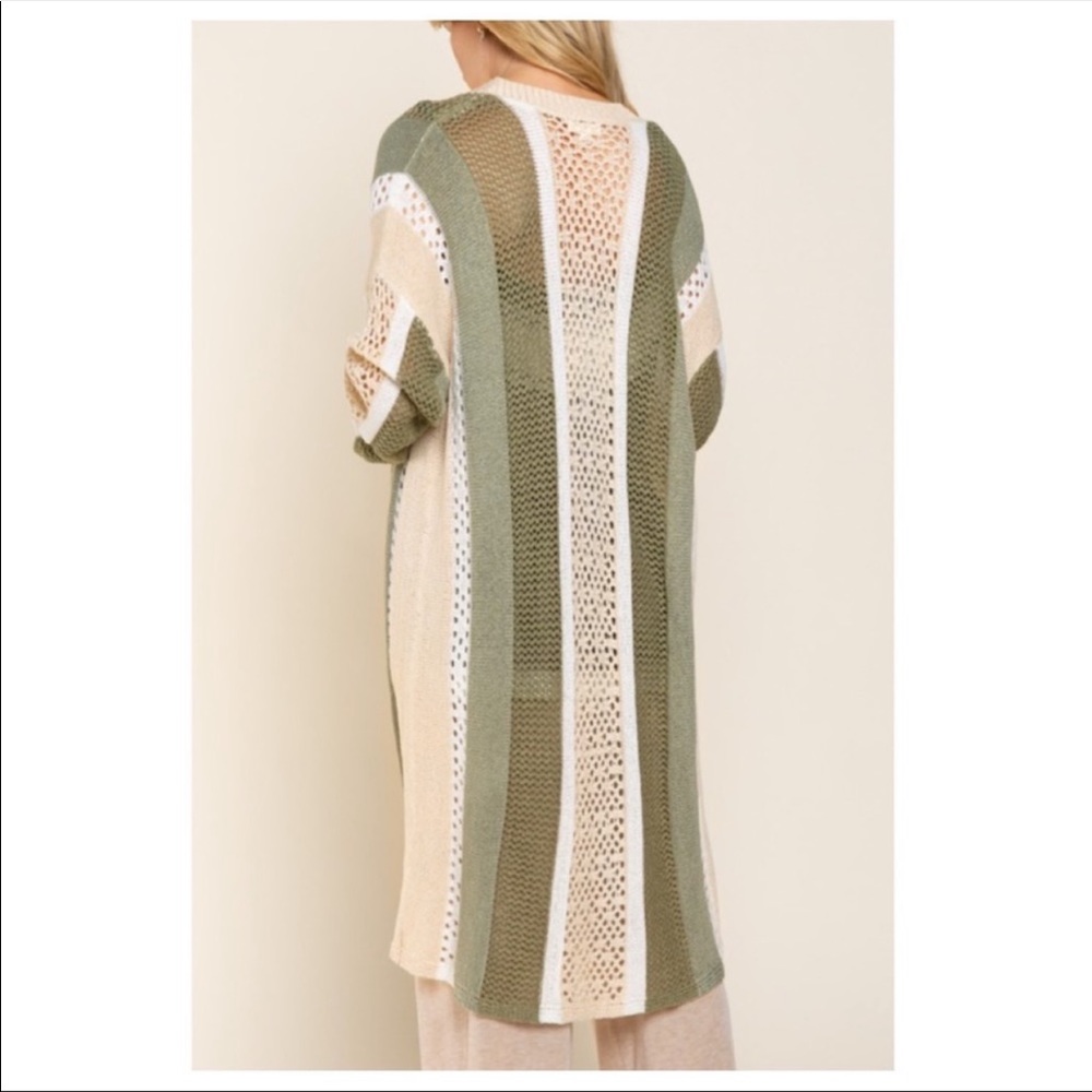 NWOT POL Green and Cream Striped Cardigan - Picture 3 of 4